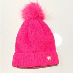 Lilly Pulitzer Frosti Hat Hot Pink Beanie with Pom Pom, Soft Fleece Knit - New